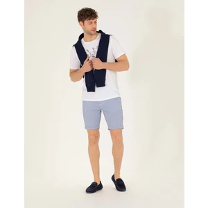 Pierre Cardin Erkek Koyu Mavi Slim Fit Beli Lastikli Çizgili Bağcıklı Bermuda Şort 50264862-VR032