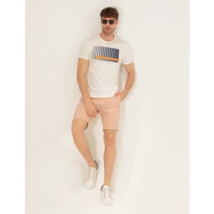 Pierre Cardin Erkek Turuncu Slim Fit Beli Lastikli Çizgili Bağcıklı Bermuda Şort 50264862-VR051