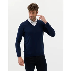 Pierre Cardin Erkek Açık Lacivert Slim Fit V Yaka Basic Triko Kazak 50276536-VR059