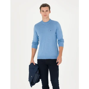 Pierre Cardin Erkek Mavi Melanj Slim Fit Çeyrek Yaka Basic Triko Kazak 50276534-VR113