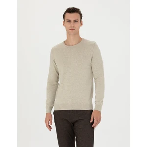 Pierre Cardin Erkek Kum Melanj Slim Fit Bisiklet Yaka Basic Triko Kazak 50270179-VR123