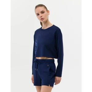 Pierre Cardin Kadın Lacivert Crop Top Sweatshirt 50263679-VR033