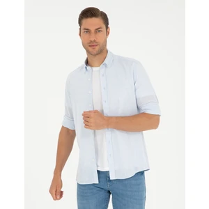 Pierre Cardin Erkek Açık Mavi Keten Karışımlı Regular Fit Uzun Kollu Gömlek 50289413-VR095
