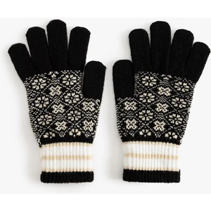 Örgü Eldiven Renk Bloklu Etnik Desenli