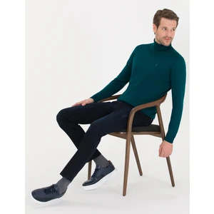 Pierre Cardin Erkek Yeşil Slim Fit Balıkçı Yaka Yün Karışımlı Basic Triko Kazak 50257302-VR054