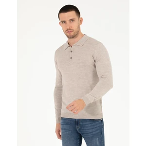 Pierre Cardin Erkek Taş Slim Fit Polo Yaka Yün Karışımlı Basic Triko Kazak 50257322-VR049
