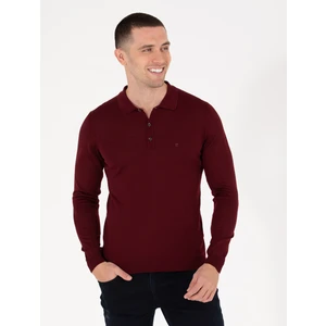 Pierre Cardin Erkek Kırmızı Slim Fit Polo Yaka Yün Karışımlı Basic Triko Kazak 50257322-VR030