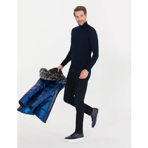 Pierre Cardin Erkek Lacivert Slim Fit Balıkçı Yaka Yün Karışımlı Basic Triko Kazak 50257302-VR033