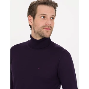 Pierre Cardin Erkek Mor Slim Fit Balıkçı Yaka Yün Karışımlı Basic Triko Kazak 50257302-VR038