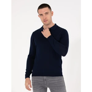 Pierre Cardin Erkek Lacivert Slim Fit Polo Yaka Yün Karışımlı Basic Triko Kazak 50257322-VR033