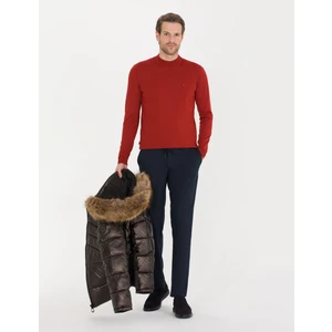 Pierre Cardin Erkek Kiremit Slim Fit Bato Yaka Yün Karışımlı Basic Triko Kazak 50257311-VR031