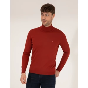 Pierre Cardin Erkek Kiremit Slim Fit Balıkçı Yaka Yün Karışımlı Basic Triko Kazak 50257302-VR031