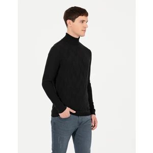 Pierre Cardin Erkek Siyah Slim Fit Balıkçı Yaka Triko Kazak 50259851-VR046