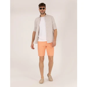 Pierre Cardin Erkek Turuncu Slim Fit Keten Karışımlı Beli Lastikli Bermuda Şort 50264863-VR051