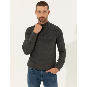 Pierre Cardin Erkek Gri Melanj Slim Fit Yarım Balıkçı Yaka Triko Kazak 50241465-VR086
