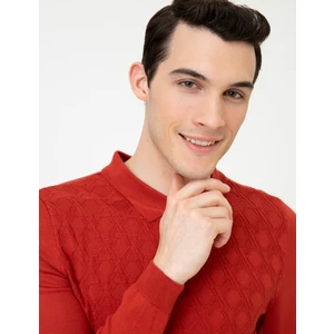 Pierre Cardin Erkek Kiremit Slim Fit Düğmeli Polo Yaka Triko Kazak 50241379-VR031