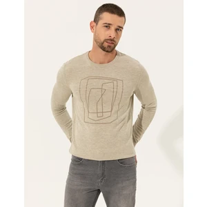 Pierre Cardin Erkek Kum Melanj Slim Fit Bisiklet Yaka Triko Kazak 50240607-VR123