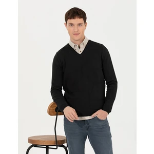 Pierre Cardin Erkek Siyah Slim Fit V Yaka Triko Kazak 50265423-VR046