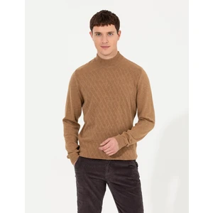 Pierre Cardin Erkek Camel Melanj Slim Fit Yarım Balıkçı Yaka Triko Kazak 50265917-VR122