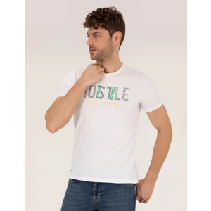 Pierre Cardin Erkek Beyaz Slim Fit Baskılı Bisiklet Yaka Tişört 50262662-VR013