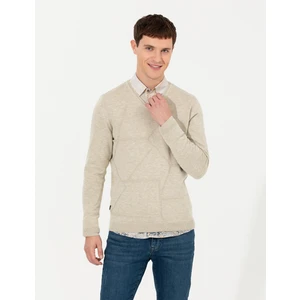 Pierre Cardin Erkek Kum Melanj Slim Fit V Yaka Triko Kazak 50265423-VR123