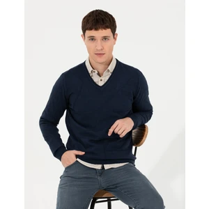 Pierre Cardin Erkek Lacivert Slim Fit V Yaka Triko Kazak 50265423-VR033