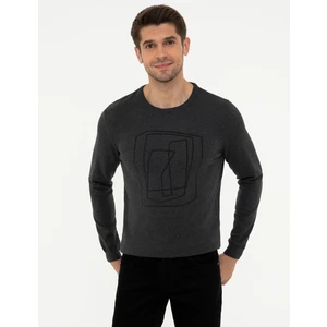 Pierre Cardin Erkek Gri Melanj Slim Fit Kazak 50240607-VR086
