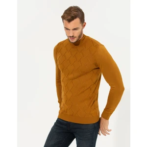 Pierre Cardin Erkek Kahverengi Slim Fit Balıkçı Yaka Triko Kazak 50259865-VR163