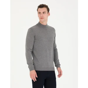 Pierre Cardin Erkek Gri Melanj Slim Fit Yarım Balıkçı Yaka Basic Triko Kazak 50276161-VR086