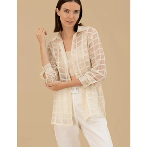 Pierre Cardin Kadın Krem  Transparan Comfort Fit Uzun Kollu Gömlek 50262542-VR071