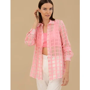 Pierre Cardin Kadın Pembe Transparan Comfort Fit Uzun Kollu Gömlek 50262542-VR167