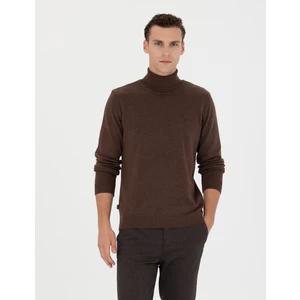 Pierre Cardin Erkek Kahverengi Slim Fit Balıkçı Yaka Basic Triko Kazak 50276162-VR158