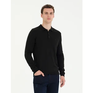 Pierre Cardin Erkek Siyah Slim Fit Polo Yaka Basic Triko Kazak 50276154-VR046