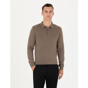 Pierre Cardin Erkek Vizon Melanj Slim Fit Polo Yaka Basic Triko Kazak 50276154-VR174
