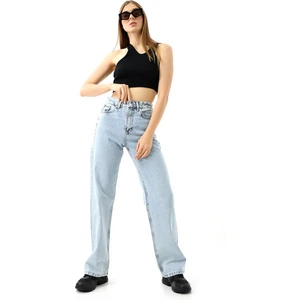 Taşlı Yüksek Bel Straight Fit Pantolon