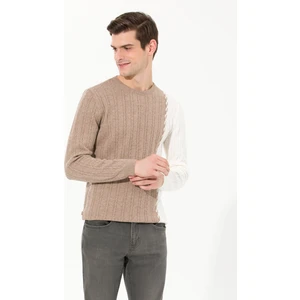 Pierre Cardin Erkek Vizon Melanj Slim Fit Bisiklet Yaka Yün Karışımlı Triko Kazak 50259785-VR174