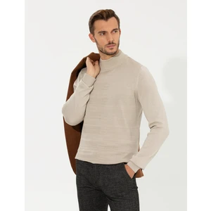 Pierre Cardin Erkek Kum Melanj Slim Fit Yarım Balıkçı Yaka Triko Kazak 50258797-VR123