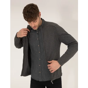 Pierre Cardin Erkek Gri Melanj Slim Fit Fermuarlı Triko Hırka 50263239-VR086
