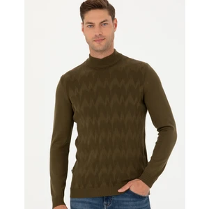 Pierre Cardin Erkek Haki Slim Fit Yarım Balıkçı Yaka Triko Kazak 50278099-VR027