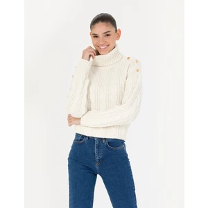Pierre Cardin Kadın Krem Regular Fit Balıkçı Yaka Kazak 50276220-VR071
