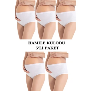 5'li Paket Beyaz Kadın Pamuklu Likralı Yüksek Bel Hamile Lohusa Külot