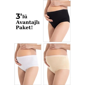 3'lü Paket Kadın Renkli Pamuklu Likralı Yüksek Bel Hamile Lohusa Külot Esnek ve Rahat Kumaş