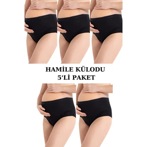 5'li Paket Siyah Yüksek Bel Toparlayıcı Hamile Lohusa Külot %100 Pamuklu