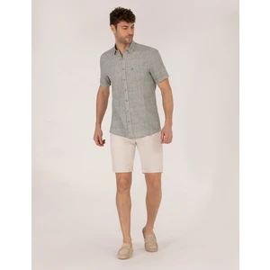 Pierre Cardin Erkek Taş Slim Fit Keten Karışımlı Beli Lastikli Bermuda Şort 50264863-VR049