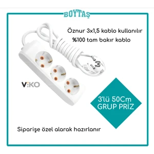 3'Lü 50Cm Grup Priz-Beyaz(Öznur 3*1,5 Kablo Kullanılır)