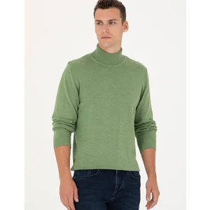 Pierre Cardin Erkek Koyu Yeşil Melanj Slim Fit Balıkçı Yaka Basic Triko Kazak 50276162-VR127