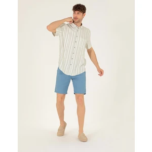 Pierre Cardin Erkek Koyu Mavi Slim Fit Keten Karışımlı Beli Lastikli Bermuda Şort 50264863-VR032