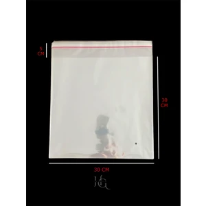 HG Tedarik 50 Adet 30X35 cm Bantlı Yapışkanlı Şeffaf Opp Jelatin Poşet Torba, Şeffaf Poşet ( 30X30+5 )