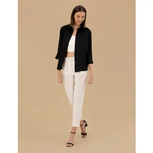 Pierre Cardin Kadın Siyah Comfort Fit Saten Gömlek 50262890-VR046