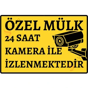 Hayg Equipment Özel Mülk - 24 Saat Kamera İle İzlenmektedir Alüminyum Uyarı Levhası - Sarı